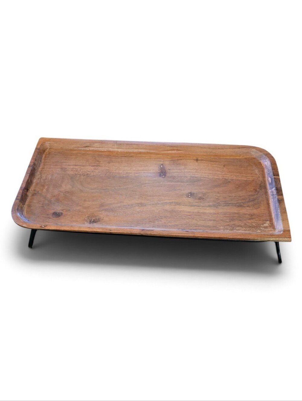 Wooden Tray with Metal Stand - 2.5 In Tall